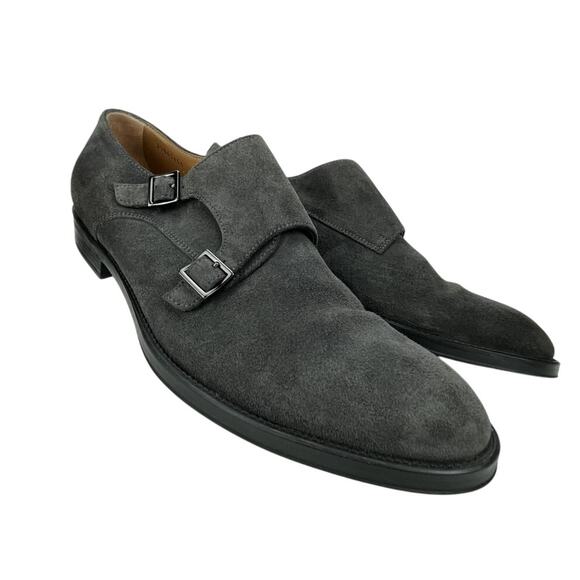 HUGO BOSS Gray Suede Double Monk Strap‎ Oxfords Mens (9.5) Buckle Italy Shoes - Picture 3 of 11